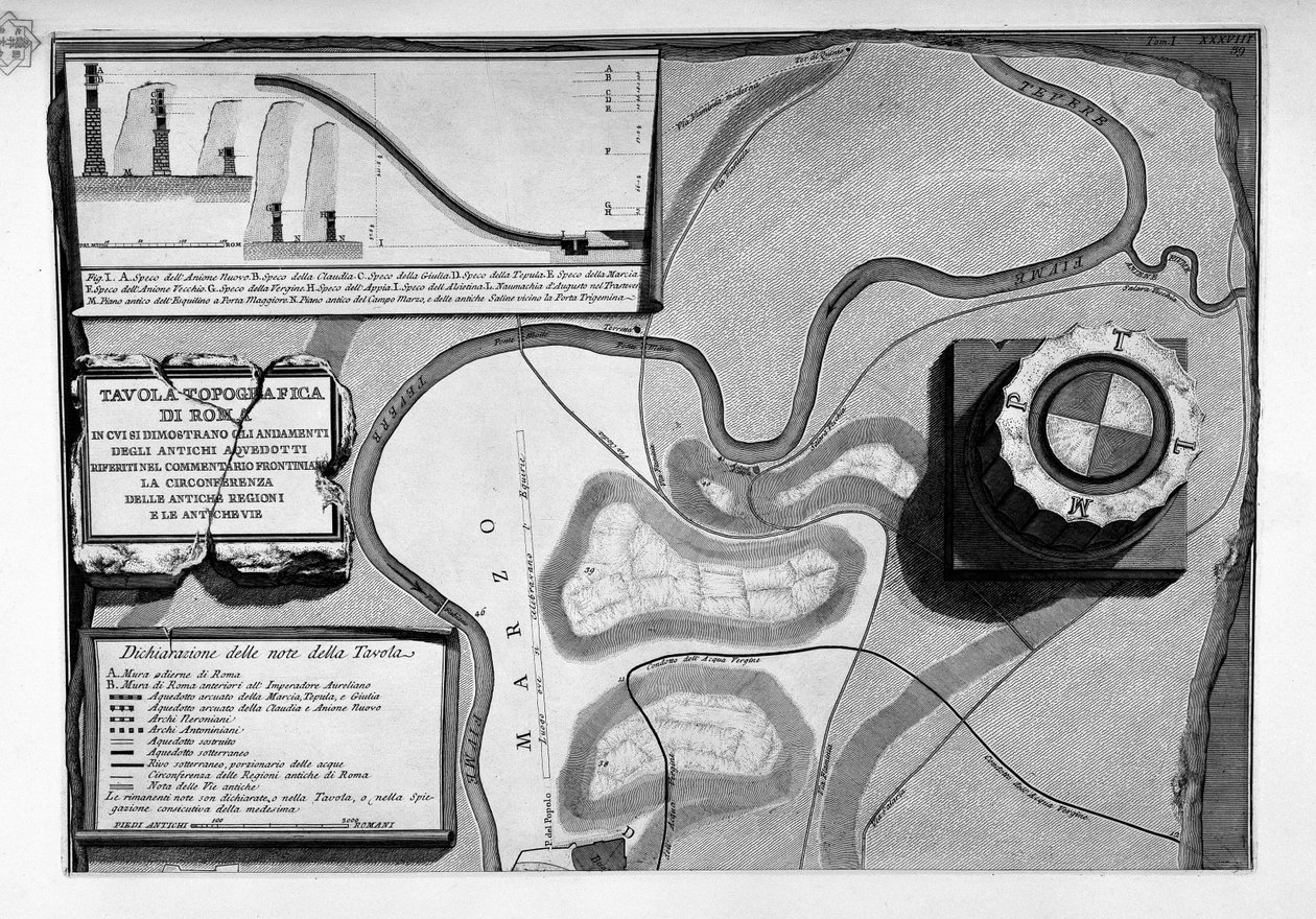 Maps of Ancient Roman Aqueducts in Rome by Giovanni Battista Piranesi