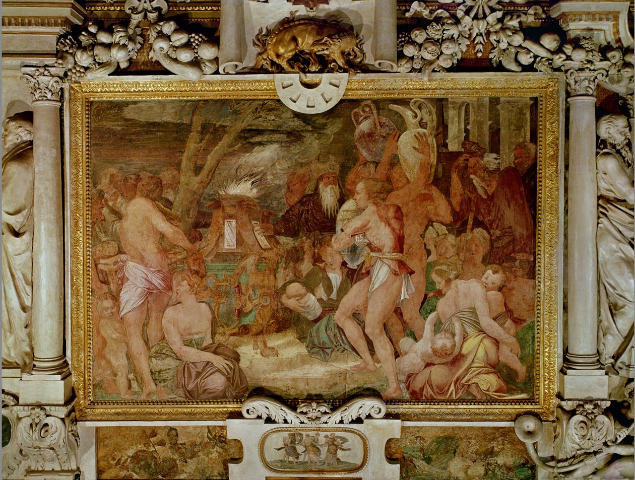 The Catanaean Twins, Anapias and Amphinamus at the Sacrificial Altar, detail of the decorative scheme in the Gallery of Francis I, 1535-40 by Giovanni Battista Rosso Fiorentino