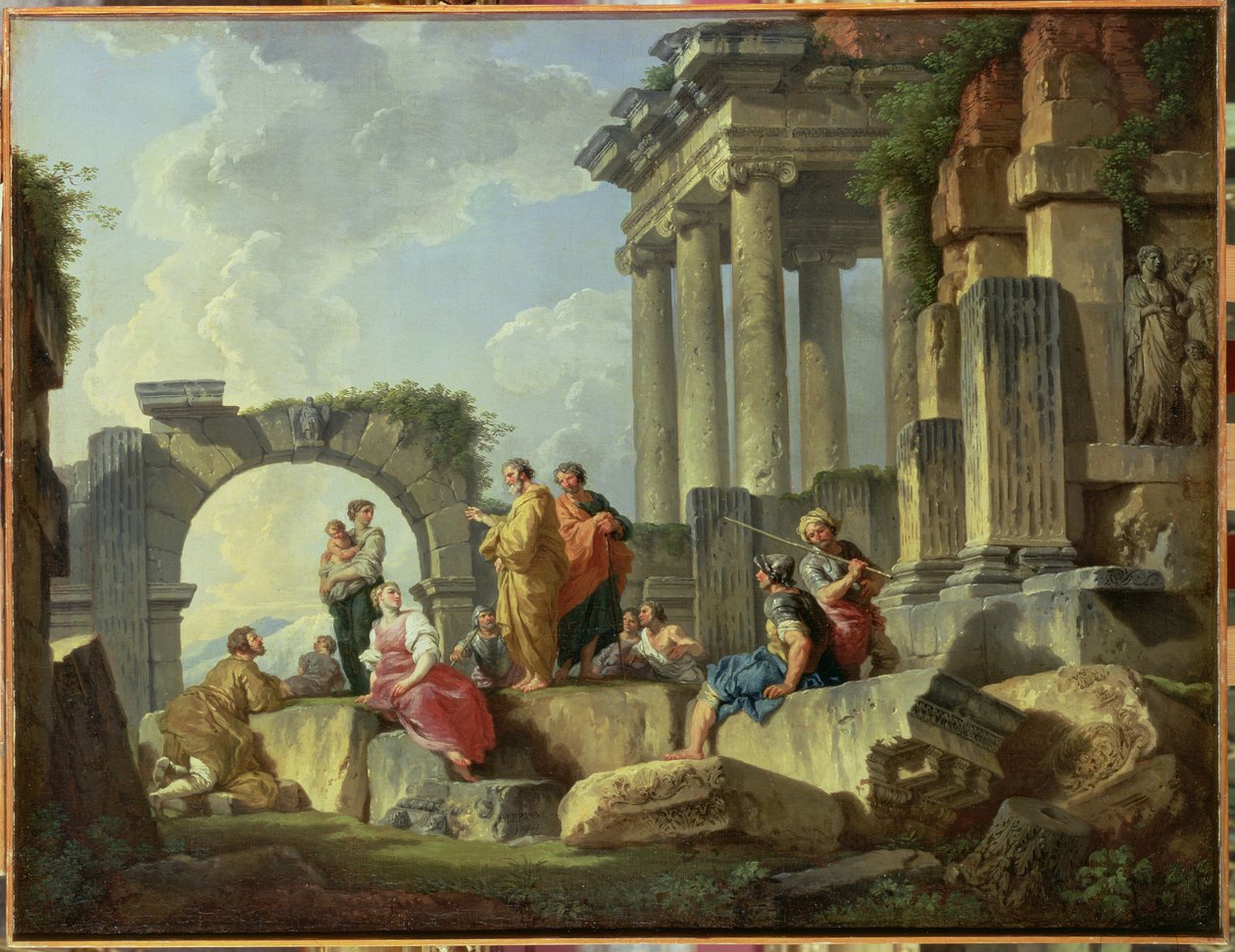 Ruins with the Apostle Paul preaching, 1744 by Giovanni Paolo Pannini