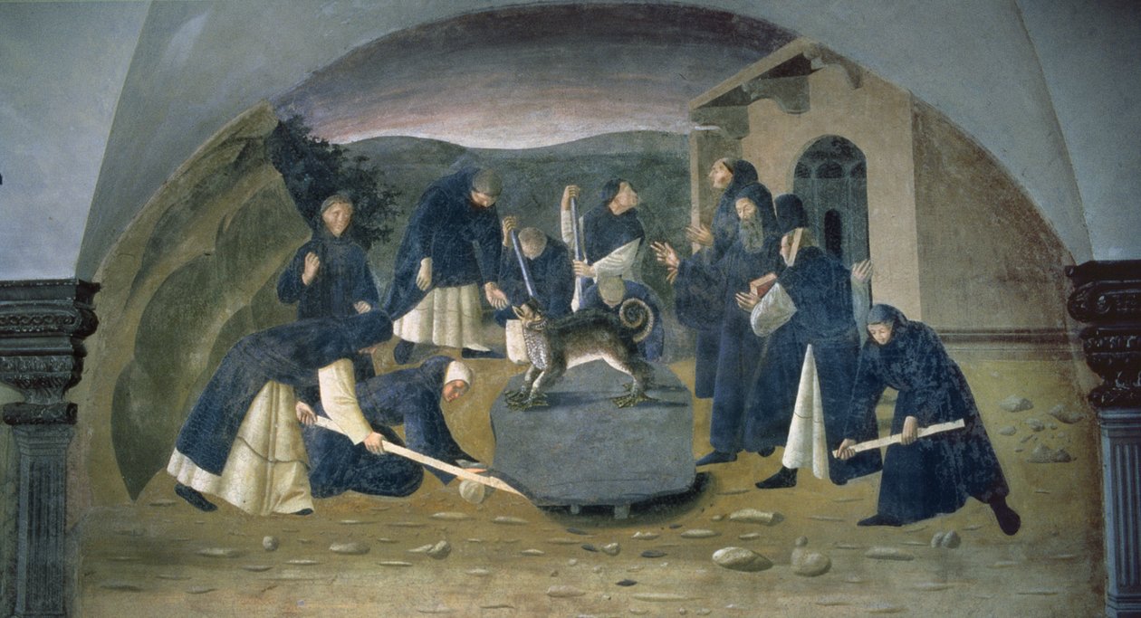 St. Benedict Lifting the Fallen Rock (detail) by Giovanni di Consalvo
