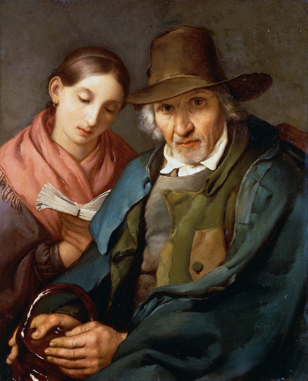 Figure of Elderly Man Sitting with a Young Commoner Reading a Book by Giovanni Carnovali