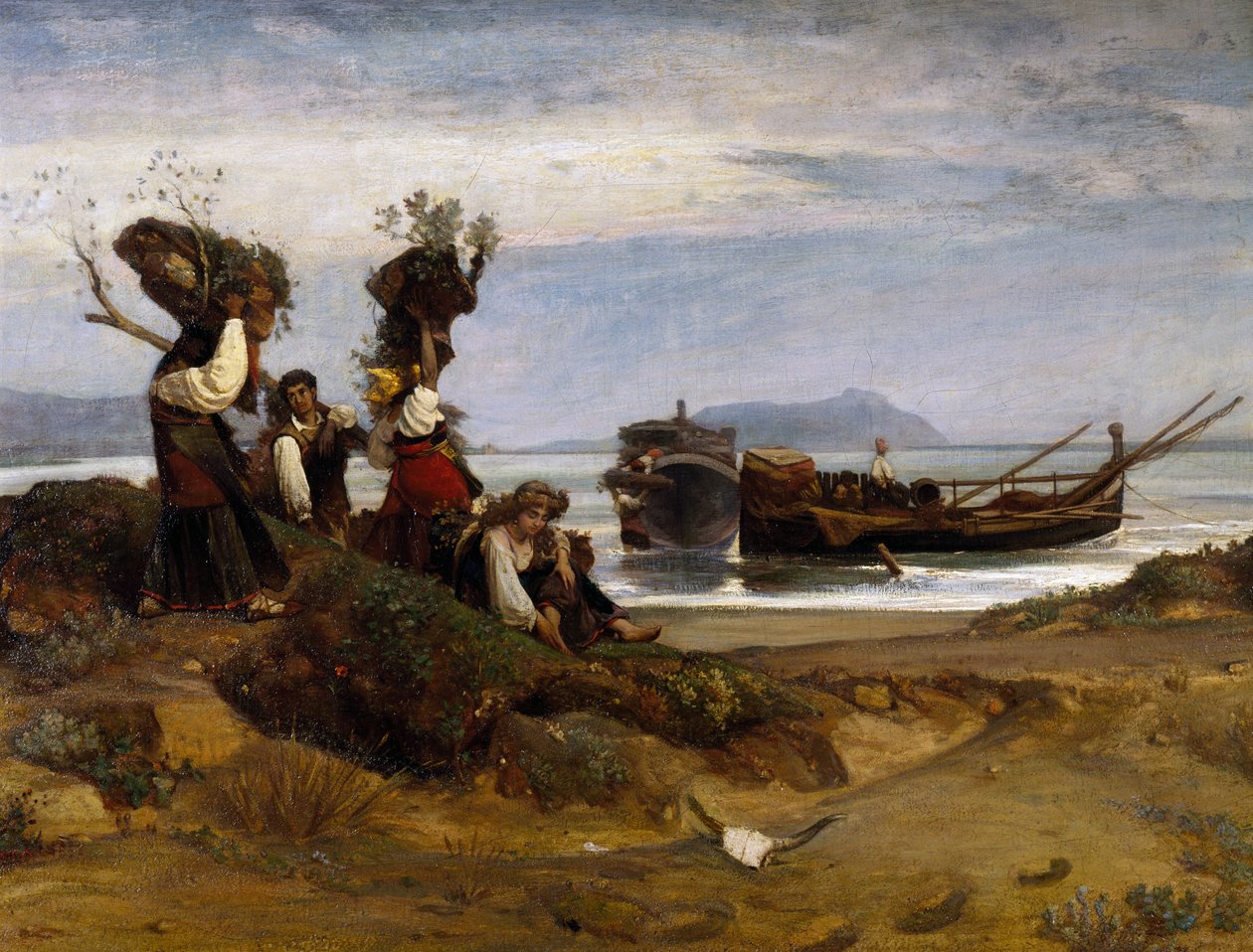 Women Loading Wood in the Port of Anzio by Giovanni Costa