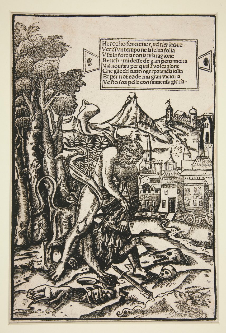 Hercules and the Nemean Lion by Giovanni Andrea Vavassore