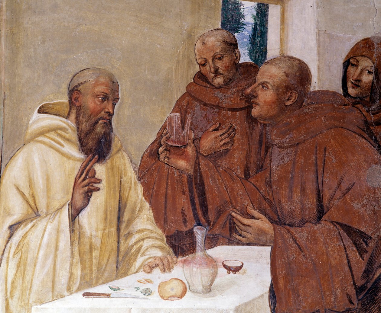 Benedict Breaks a Glass of Poisoned Wine (Detail) by Giovanni Antonio Bazzi Sodoma