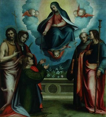The Virgin of the Sacred Girdle with SS. Thomas, John the Baptist, Louis, John Gualberto and Joseph by Giovanni Antonio Sogliani