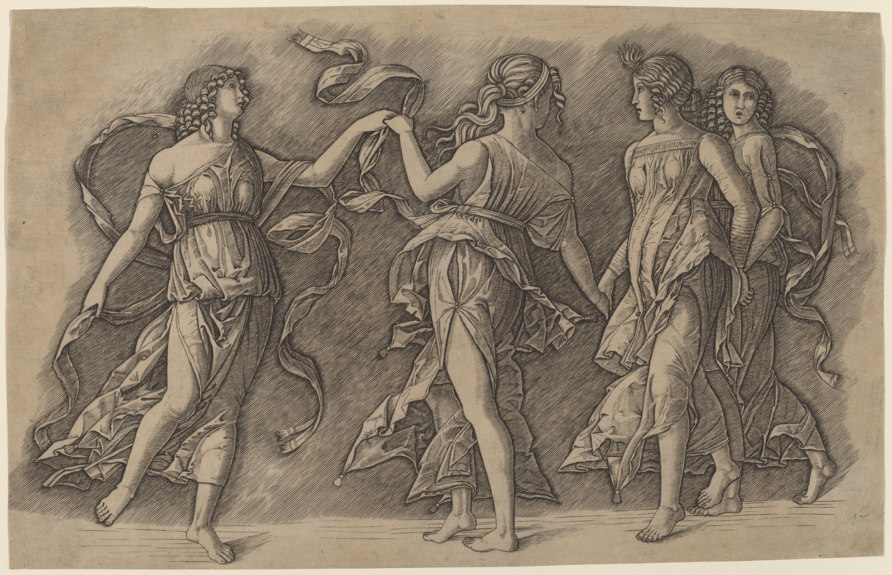 Four Dancing Muses by Giovanni Antonio da Brescia, after Andrea Mantegna