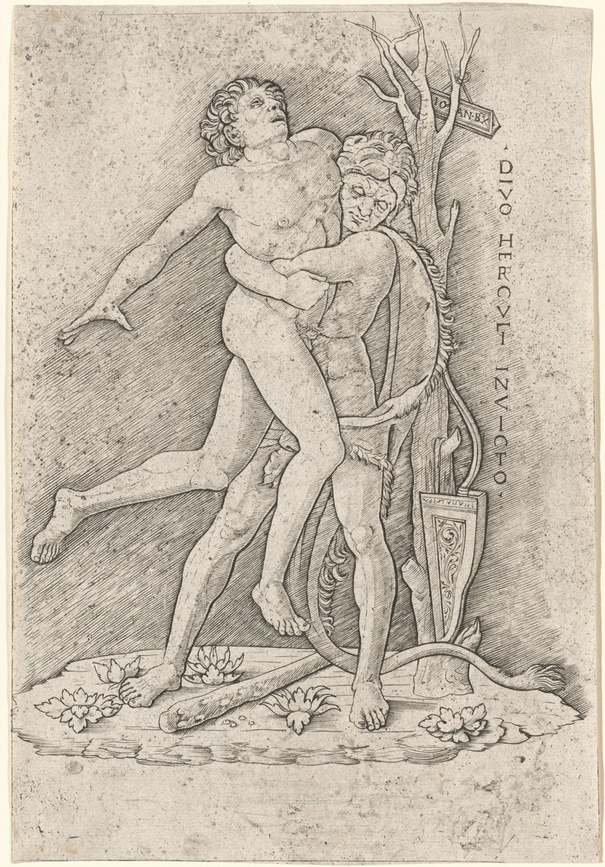 Hercules and Antaeus by Giovanni Antonio da Brescia, after Andrea Mantegna