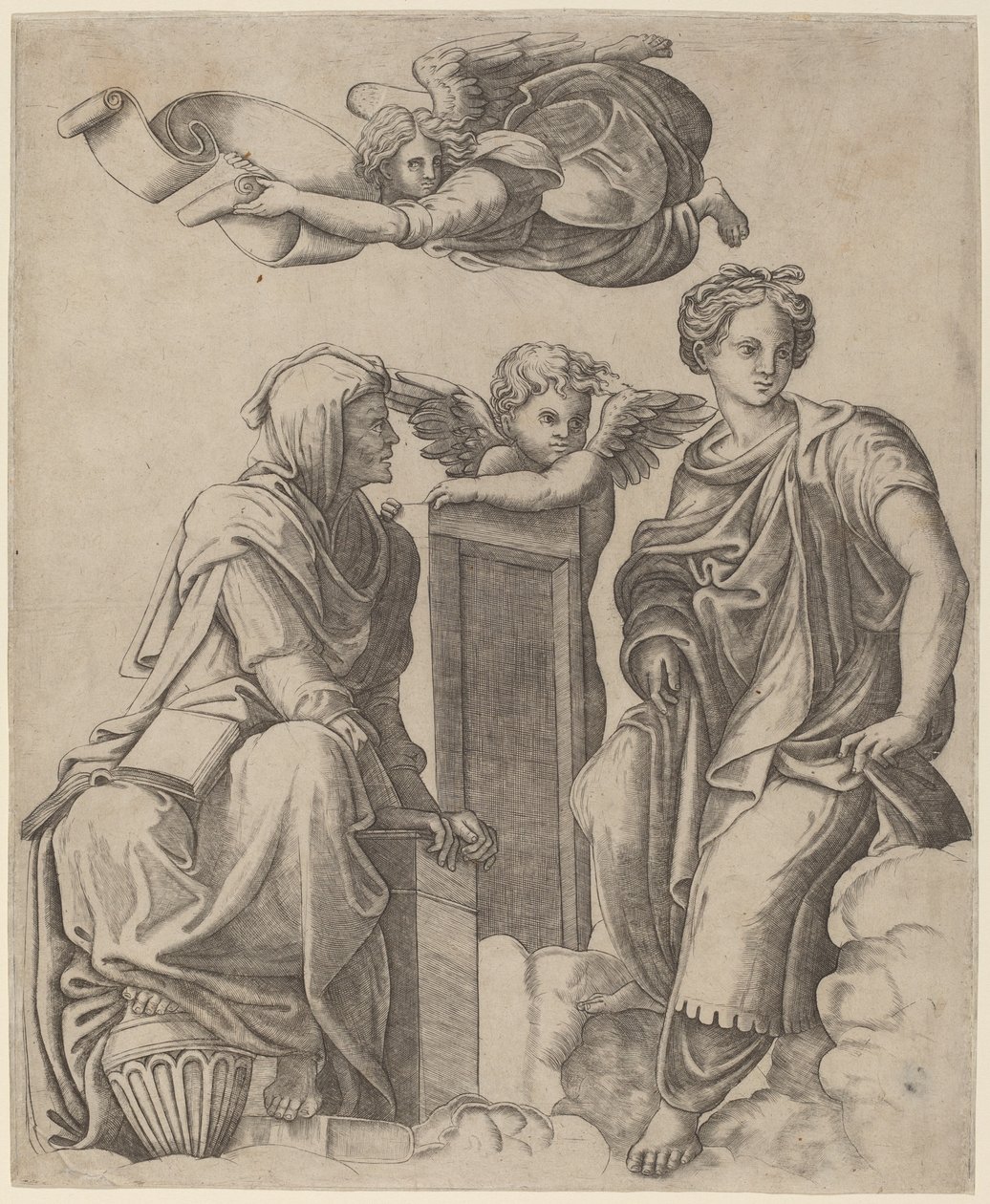 Two Sibyls and an Angel by Giovanni Antonio da Brescia after Raphael