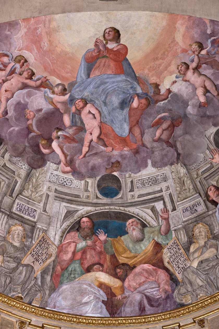 Genoa, Duomo (St Lawrence Cathedral), inside, The Lercari Chapel or The Chapel of the Blessed Sacrament (Northern apse), apse: "Assumption of the Virgin", fresco by Giovanni Battista Castello known as Bergamasco by Giovanni Battista Castello