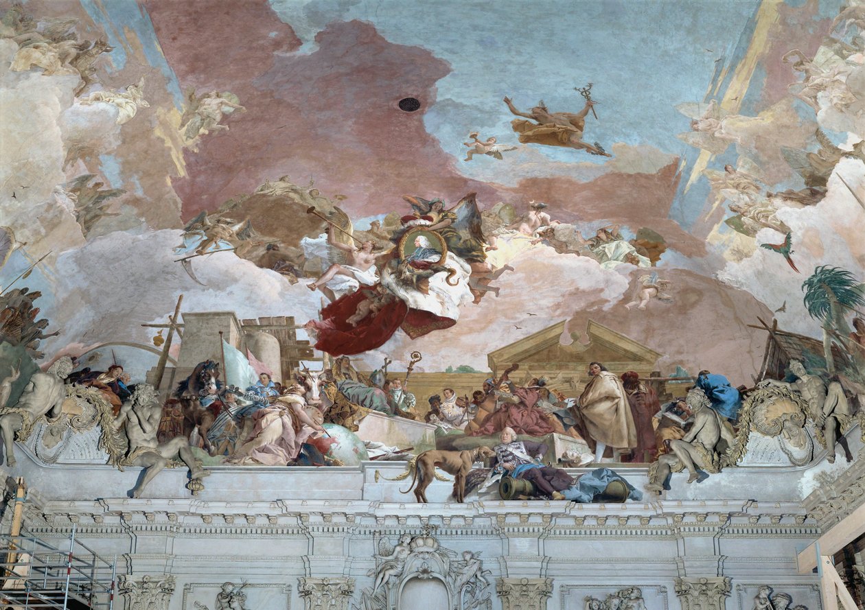 Apotheosis of Bishop Carl Philipp von Greiffenklau and the Section Europe of the Ceiling Fresco by Giovanni Battista (1696 1770) Tiepolo