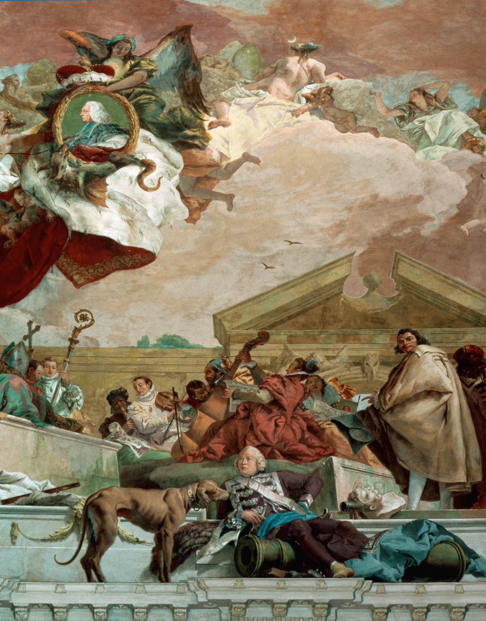 Fresco of the Staircase in the Wuerzburg Residence Shows Architect Balthasar Neumann and a Cannon by Giovanni Battista (1696 1770) Tiepolo