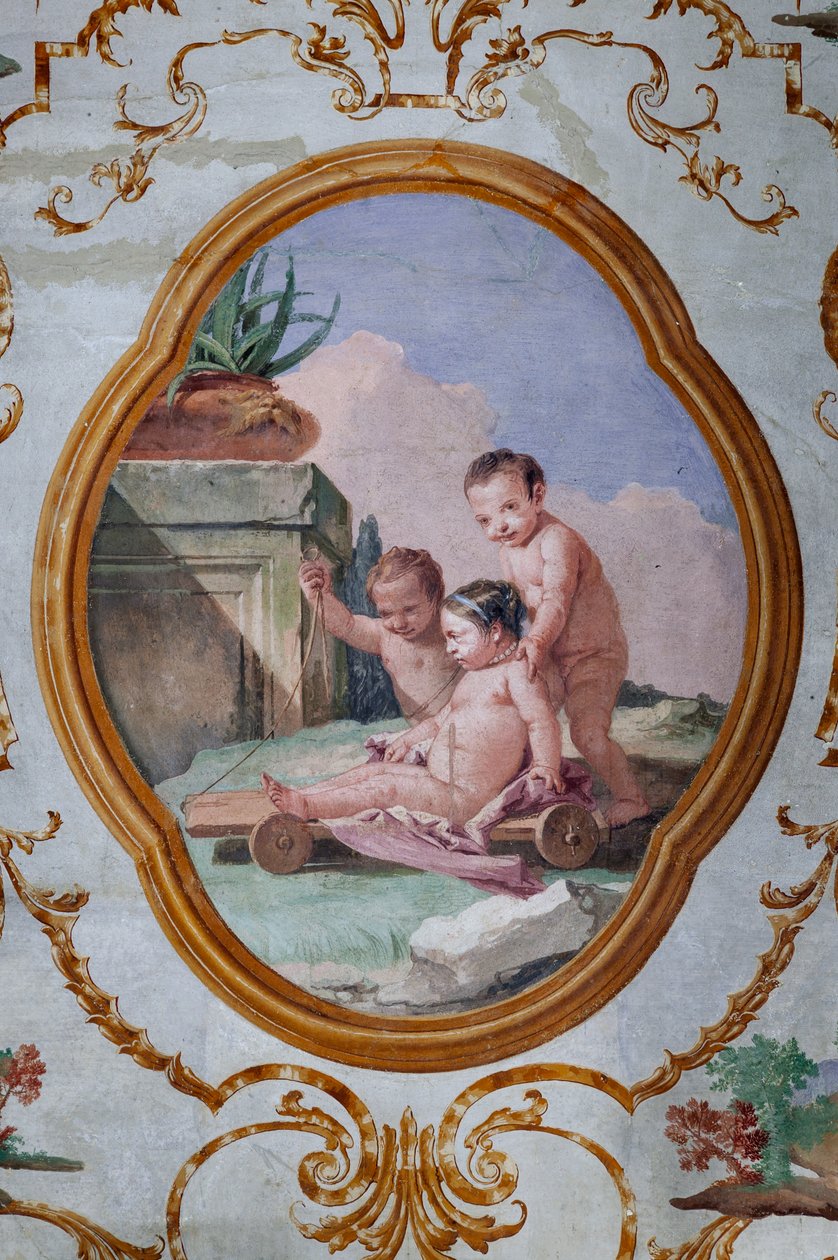 Guest Lodgings, the Room of the Putti, Medallion with Putti: "Three Putti and a Cart" by Giovanni Battista Tiepolo