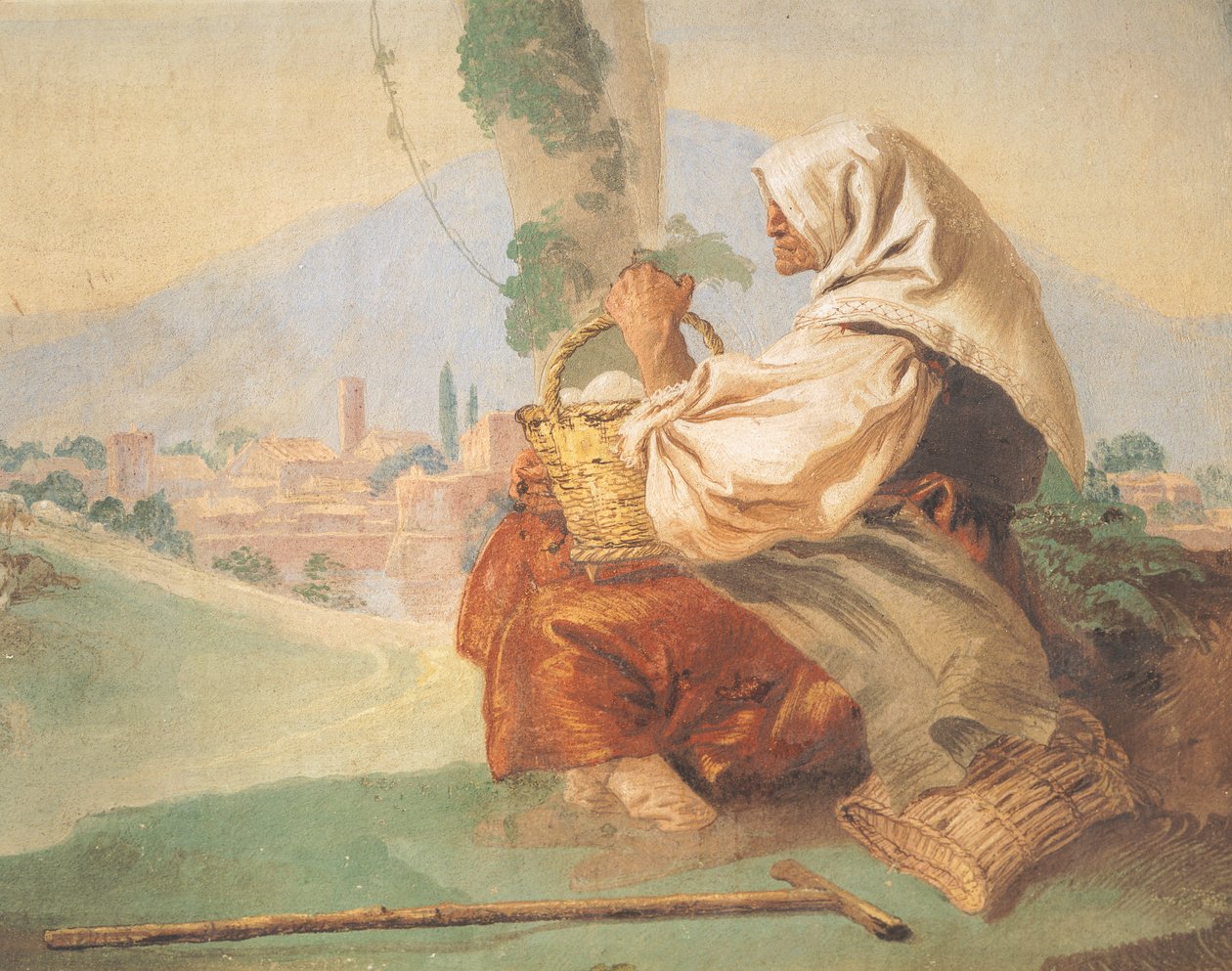 Landscape with Peasant and Old Man Sitting by Giovanni Battista Tiepolo