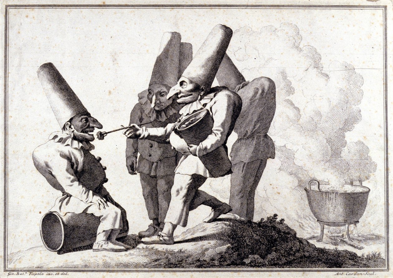 The group of Pulcinella (Italian Polichinelle). Drawing in pen and wash on pencil mark by Giovanni Battista Tiepolo by Giovanni Battista Tiepolo
