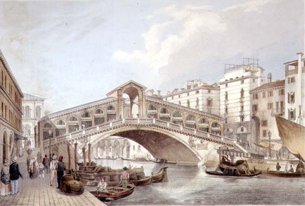 The Ponte di Rialto, Venice, engraved by Lefevre by Giovanni Battista (after) Cecchini