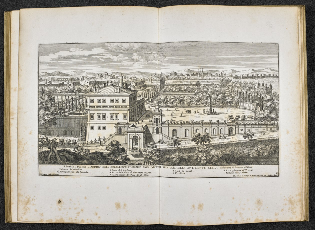 Prospettiva del Giardino dell eccellentis Signor Duca Mattei alla Navicella sul Monte Celio, Roma by Giovanni Battista (after) Falda