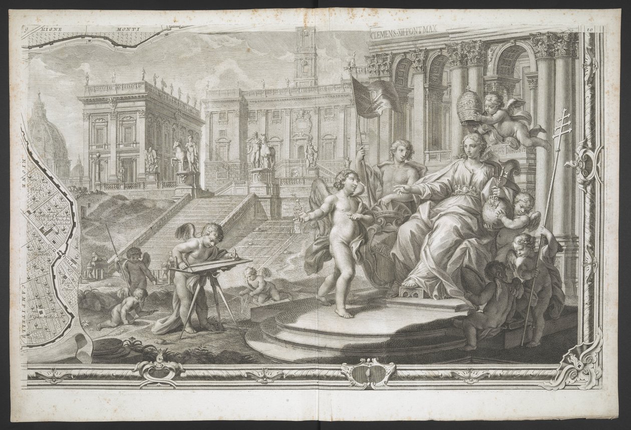 A Female Figure Being Crowned, from Nuova Pianta di Roma, Data in Luce de G. Nolli by Giovanni Battista (after) Nolli