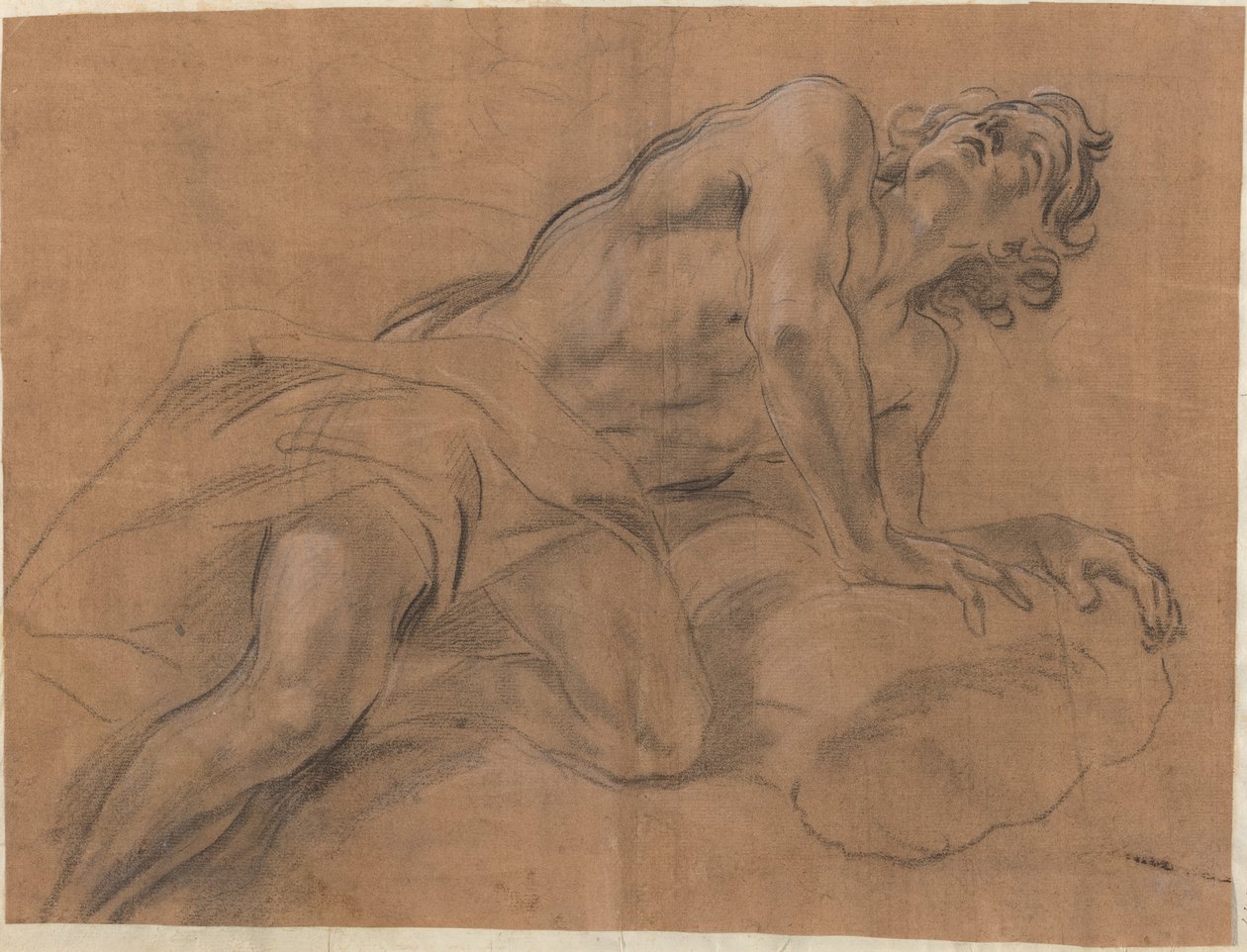 Nude Youth Leaning on a Cloud and Gazing Upward by Giovanni Battista Beinaschi