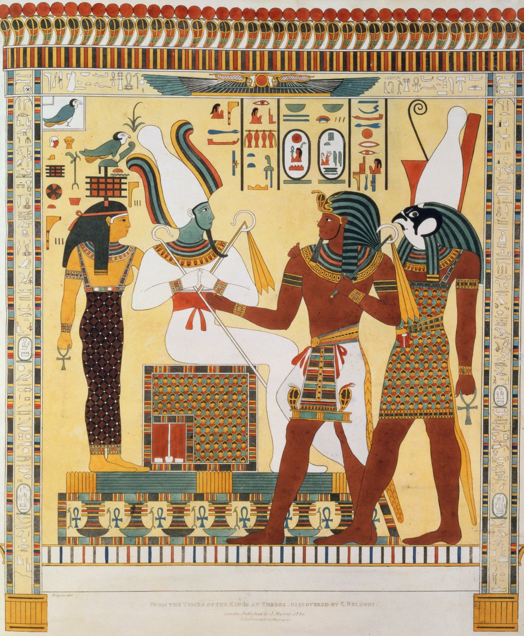 Mural from the Tombs of the Kings of Thebes, Discovered by G. Belzoni, Plate 19 from `Plates Illustrative of the Researches in Egypt and Nubia`, Engraved by Charles Hullmandel by Giovanni Battista Belzoni