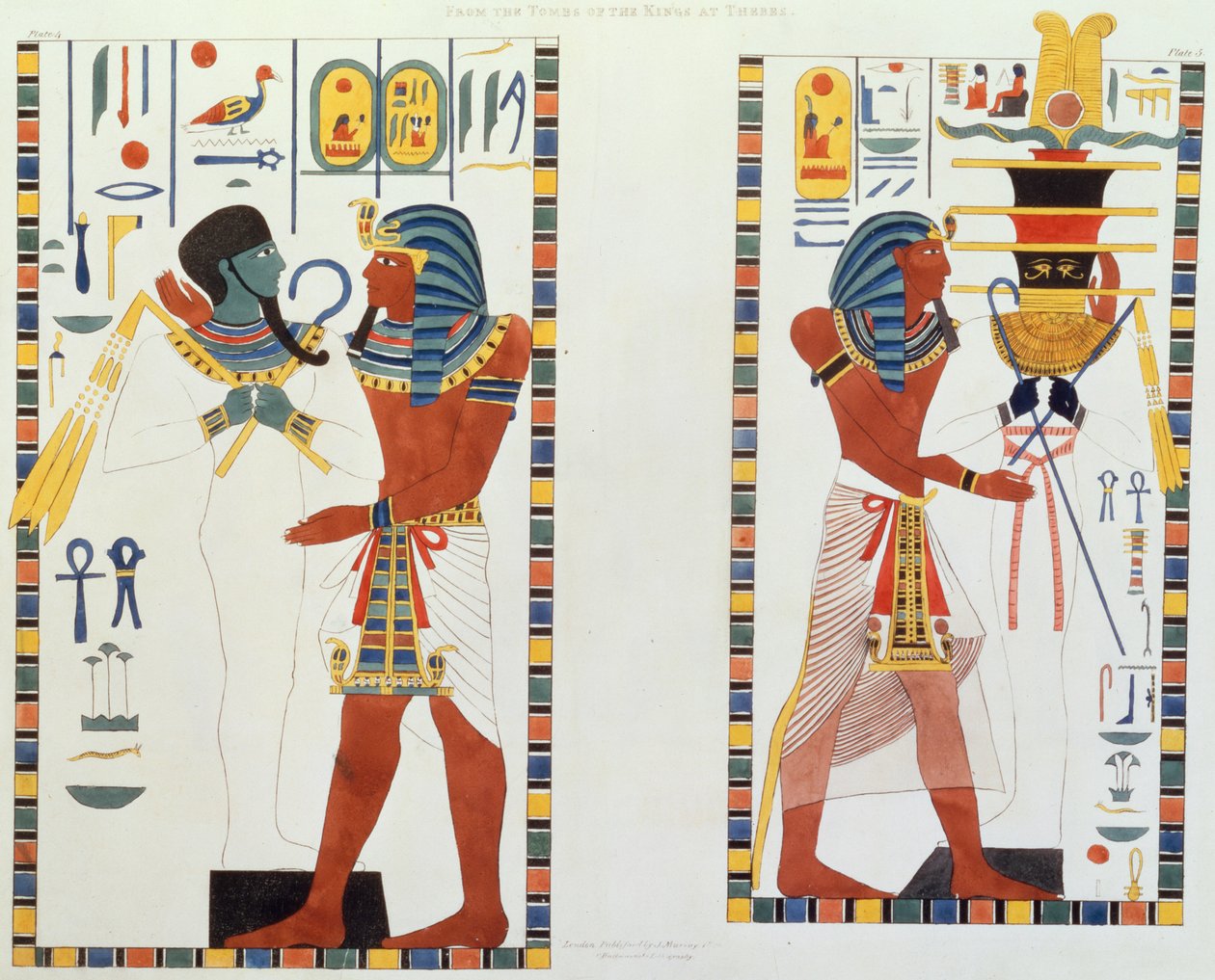 Two Murals from the Tombs of the Kings of Thebes, Discovered by G. Belzoni, Plate 5 from `Plates Illustrative of the Researches in Egypt and Nubia`, Engraved by Charles Hullmandel by Giovanni Battista Belzoni