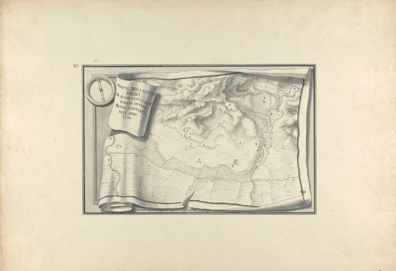 Plan of the Ruins at Sardis with Vestiges of Ancient Buildings Still Existing in 1750 by Giovanni Battista Borra