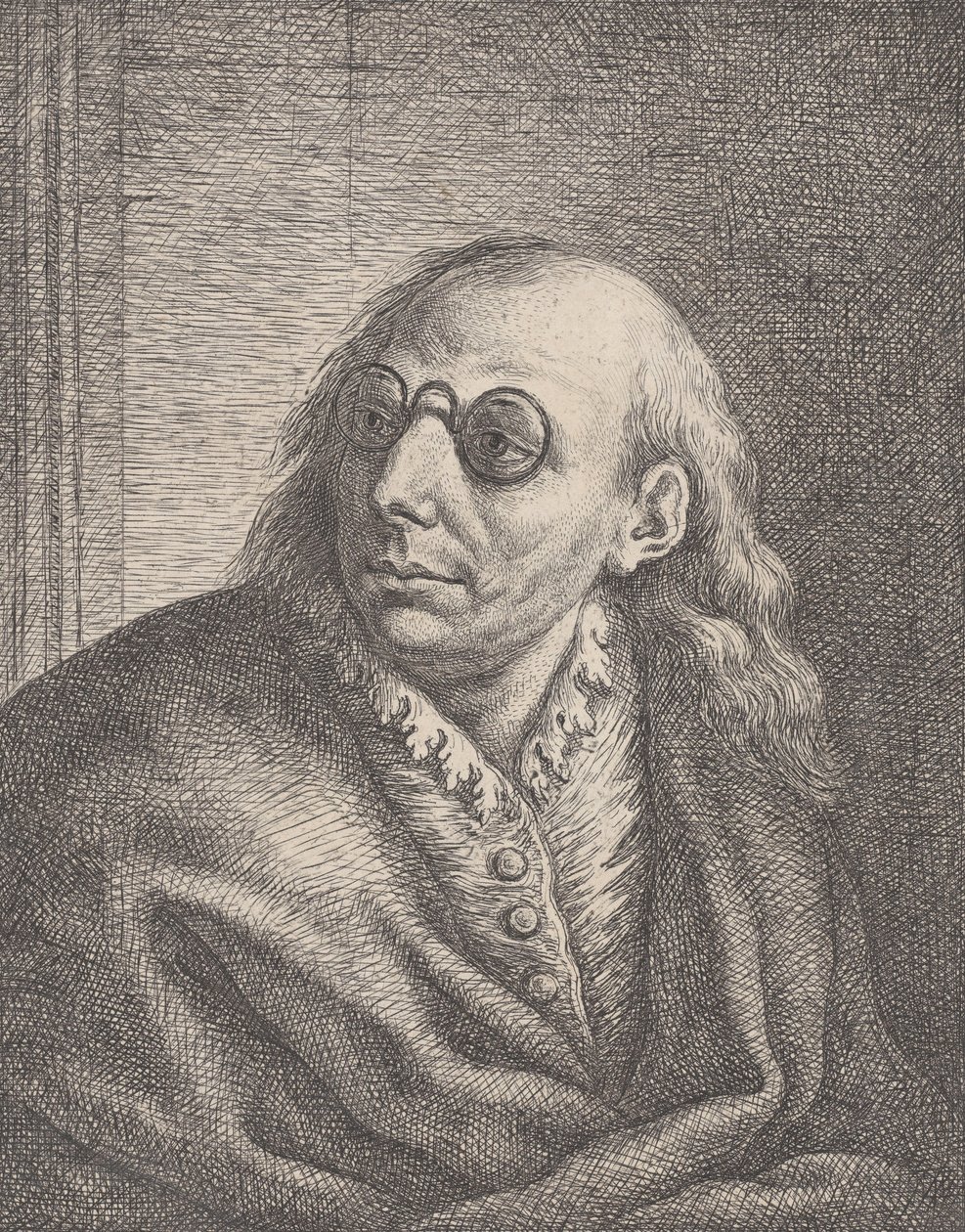 Portrait of Luca Giordano, wearing round spectacles and looking to the left by Giovanni Battista Catenaro
