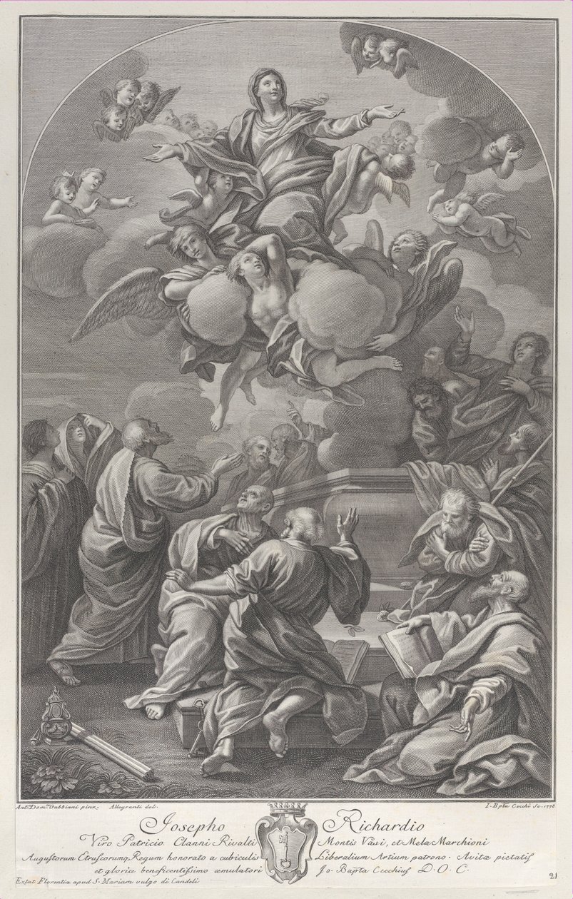 The Assumption of the Virgin, who rises from the tomb surrounded by Apostles, 1778 by Giovanni Battista Cecchi