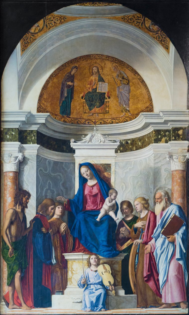Enthroned Madonna with Child and Saint John the Baptist, Saint Cosmas, Saint Damian (c.1507) by Giovanni Battista Cima da Conegliano