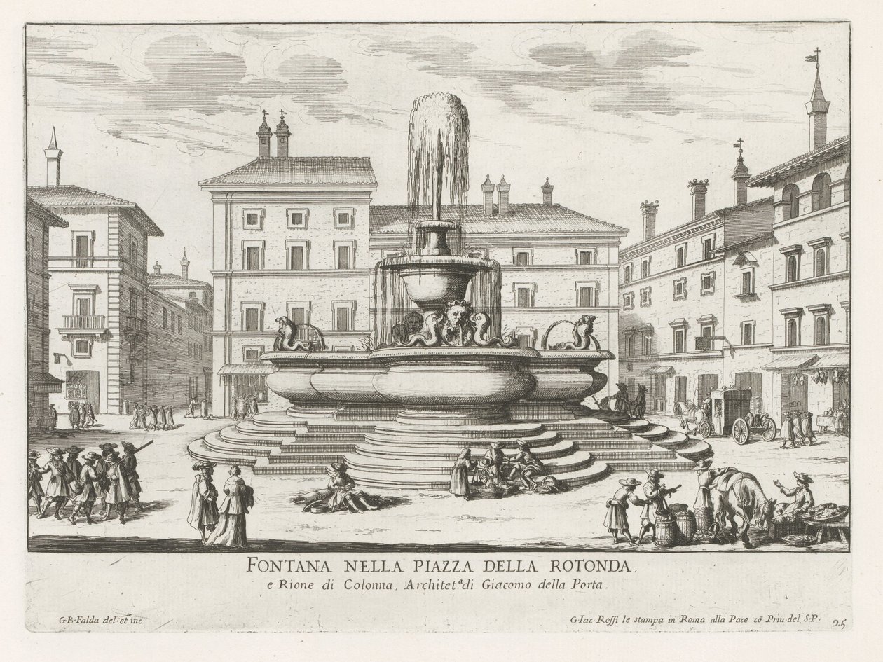 Fountain of the Pantheon on Piazza della Rotonda in Rome (title on object: Fountain in Piazza della Rotonda) (series title: Fountains of Rome) by Giovanni Battista Falda
