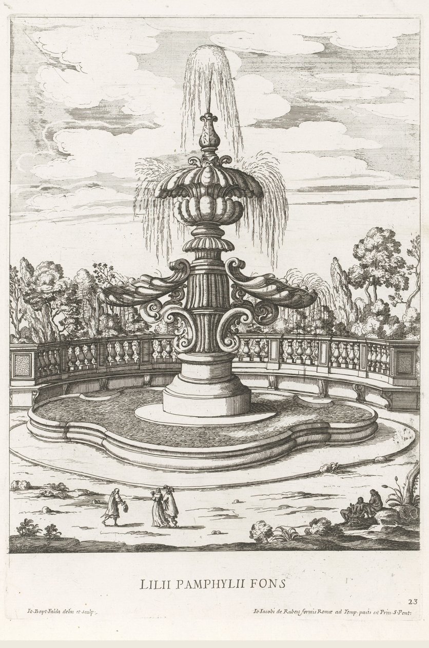 Fountain in the Gardens of Villa Doria Pamphilj in Rome (Le fontane ne palazzi e ne giardini di Roma) by Giovanni Battista Falda