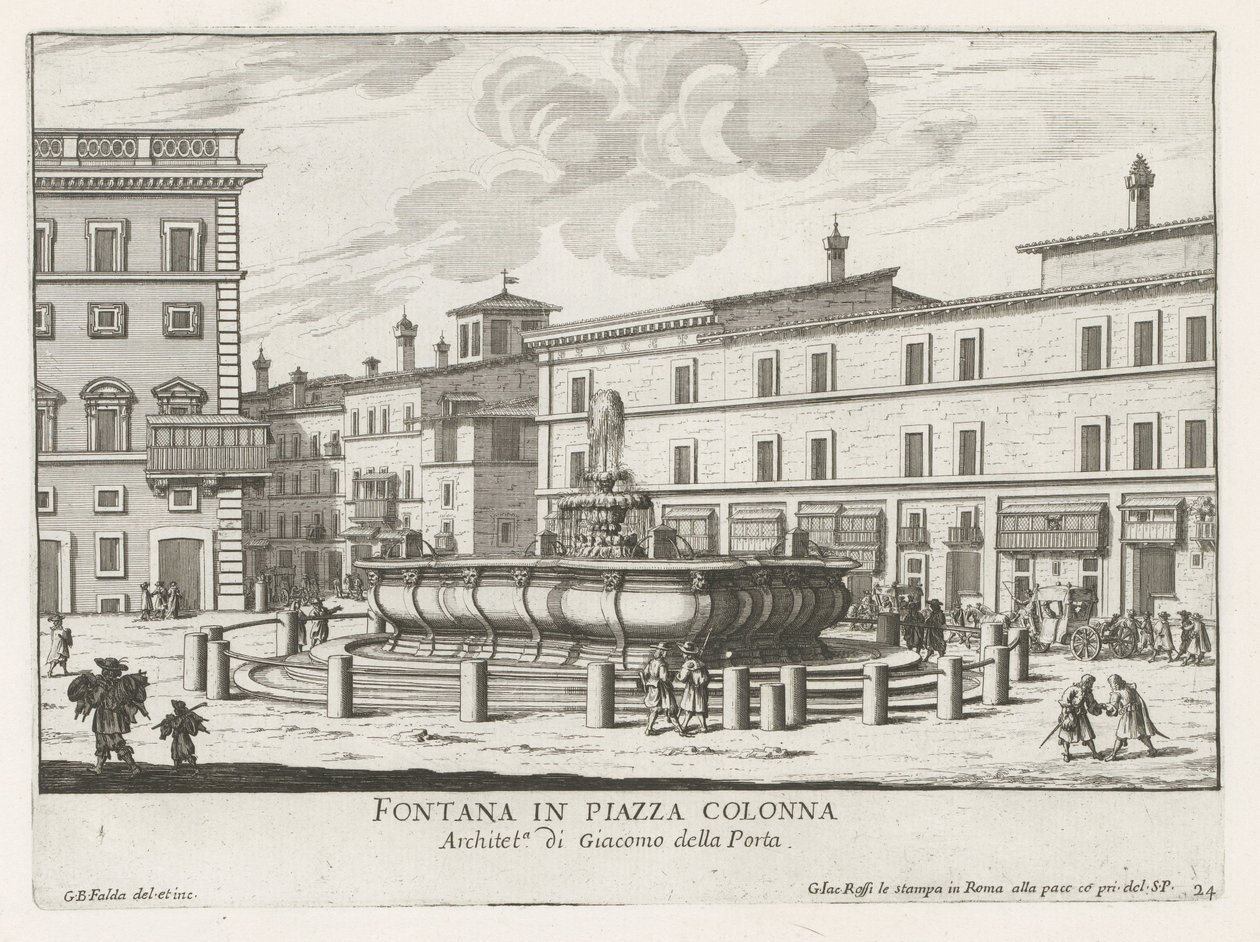 Fountain on Piazza Colonna in Rome (title on object: Fountain in Piazza Colonna) (series title: Fountains of Rome) by Giovanni Battista Falda