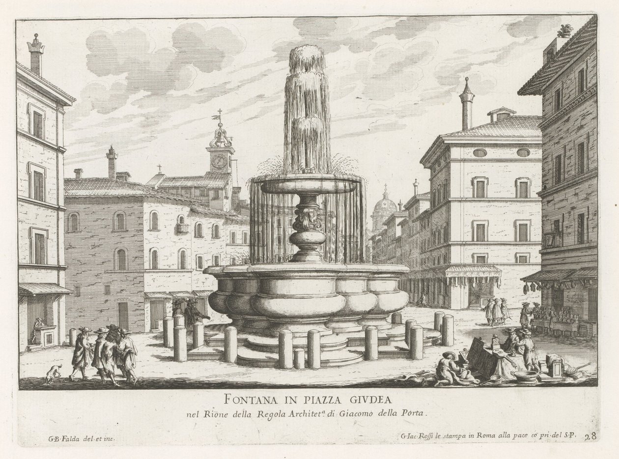 Fountain on Piazza Giudia in Rome (title on object: Fountain in Piazza Giudea) (series title: Fountains of Rome) by Giovanni Battista Falda