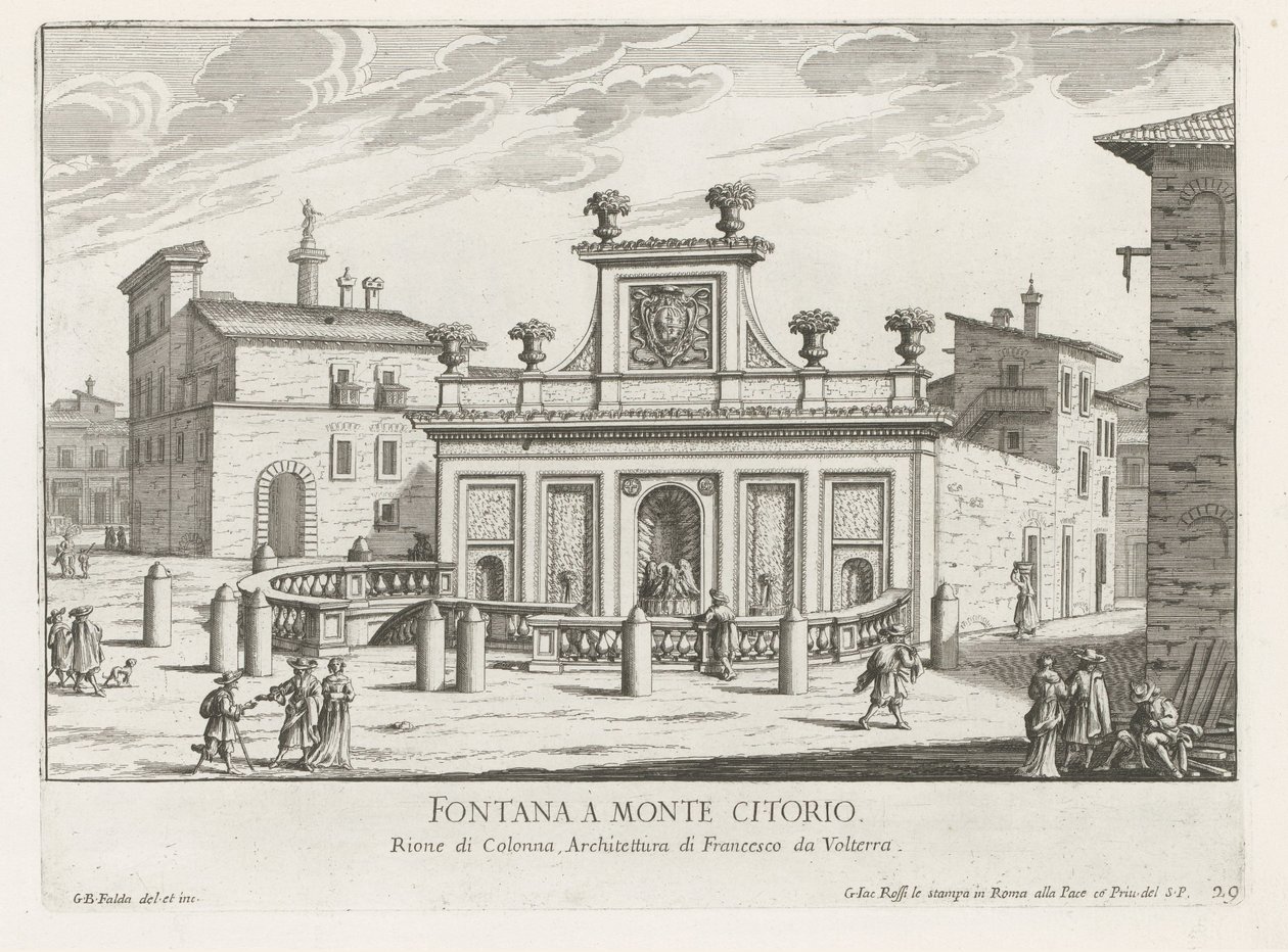 Fountain on Piazza Montecitorio in Rome (Fontane di Roma) by Giovanni Battista Falda