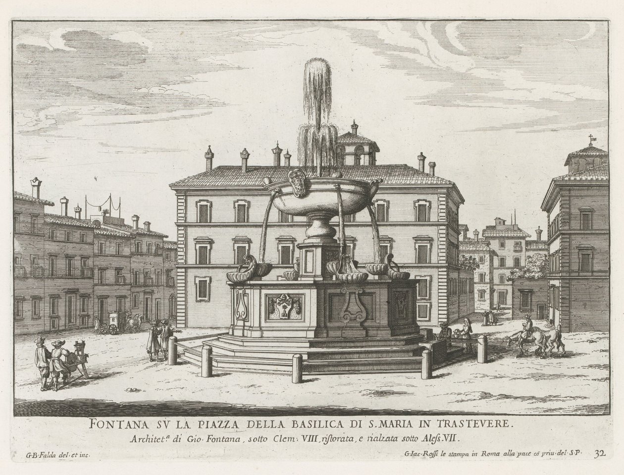 Fountain on Piazza Santa Maria in Trastevere by Giovanni Battista Falda