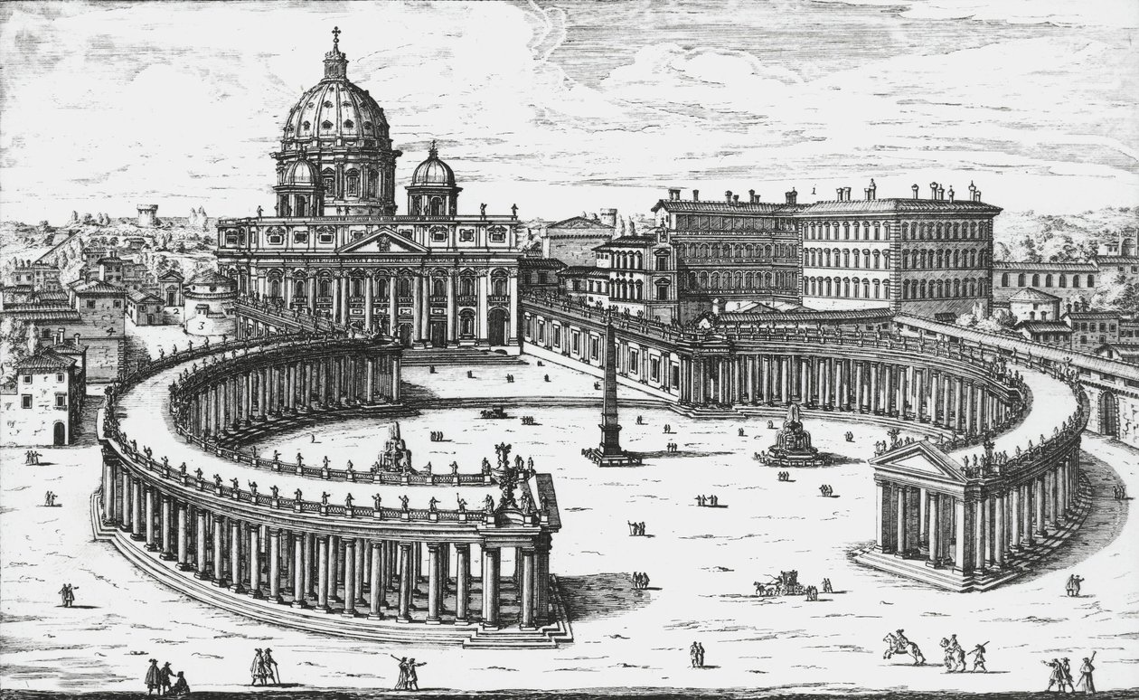 View of Piazza San Pietro with the Basilica of Saint Peter and the Vatican Palaces, engraving by Giovanni Battista Falda. 1665 by Giovanni Battista Falda