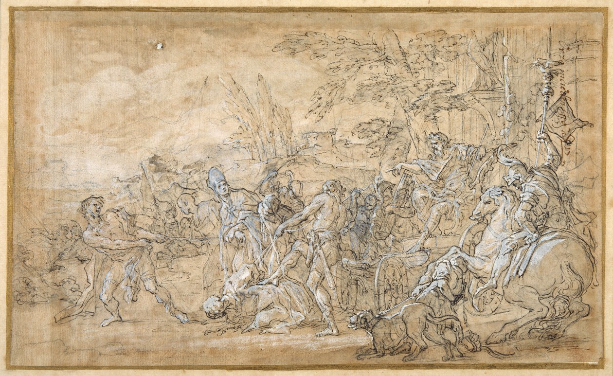Captives, including a bishop, dragged and bound before the triumphal car of a Roman general by Giovanni Battista Lenardi