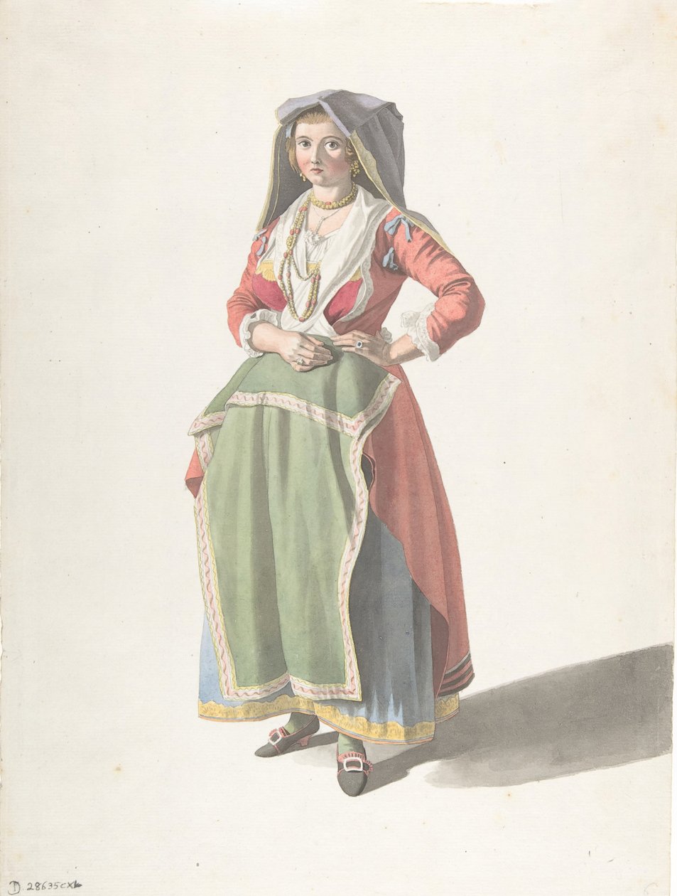 Young Woman Standing in Traditional Neapolitan Dress by Giovanni Battista Lusieri