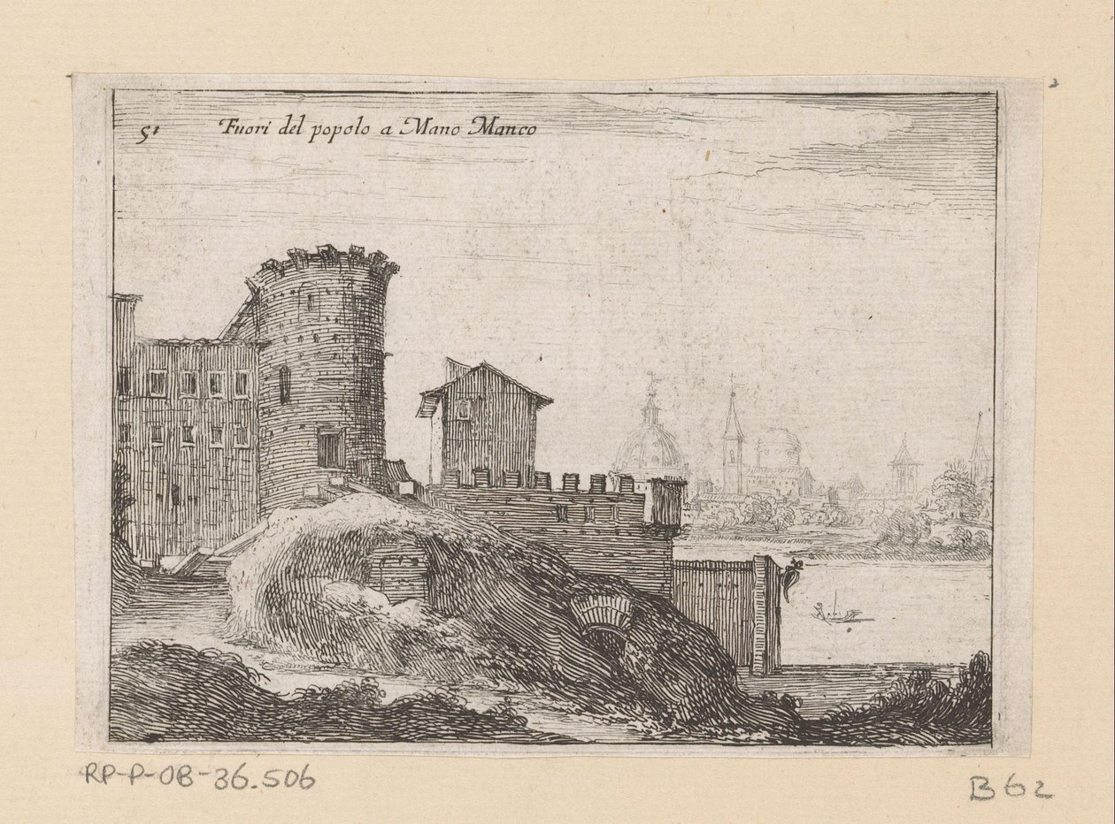 Buildings in Rome, Near the Porta del Popolo (Fuori del popolo a Mano Manco) (Views of Rome series) (Alcune vedute et prospettive di luoghi dishabitati di Roma series) by Giovanni Battista Mercati