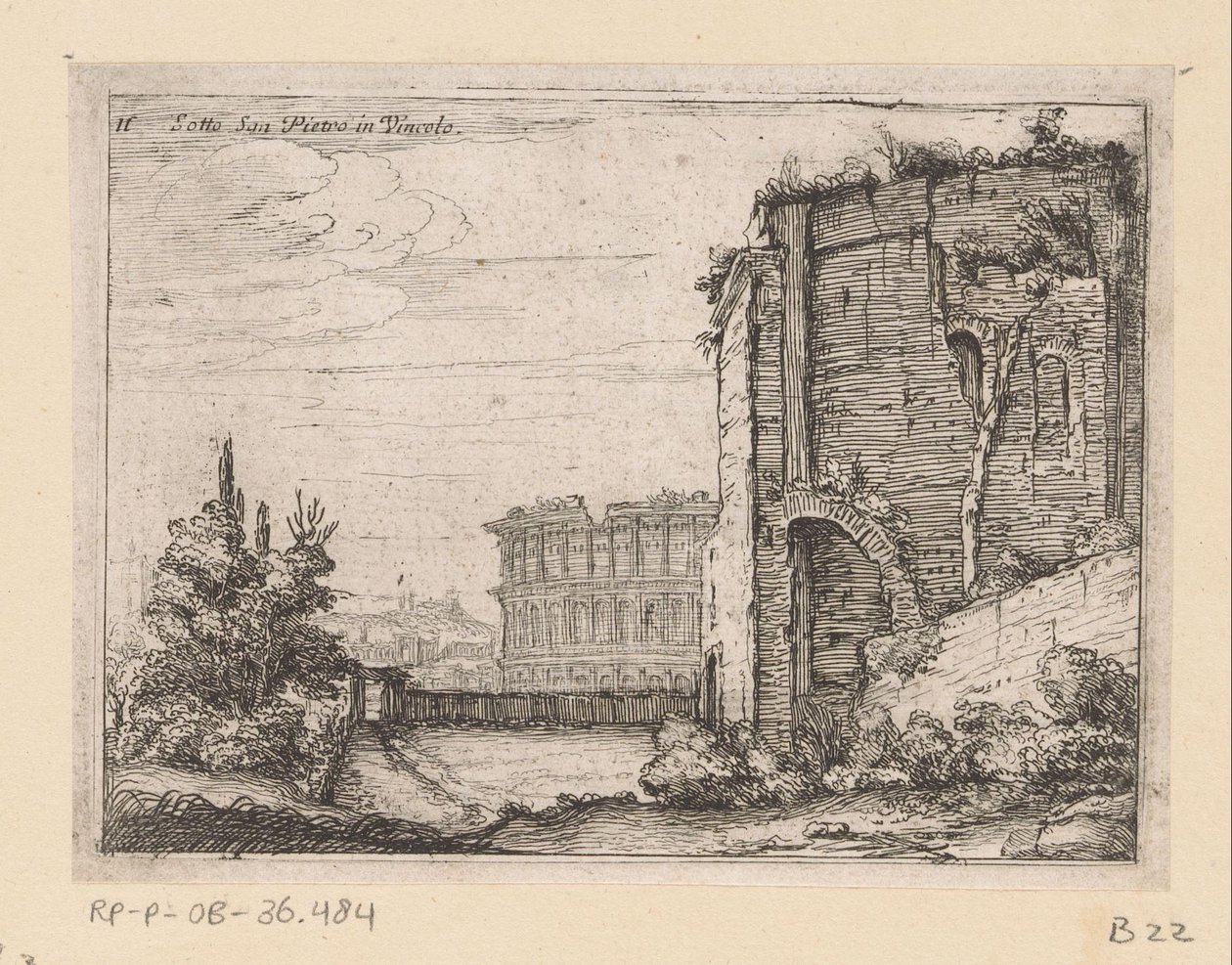 Ruins of Ancient Building and the Colosseum in Rome (Views of Rome) by Giovanni Battista Mercati