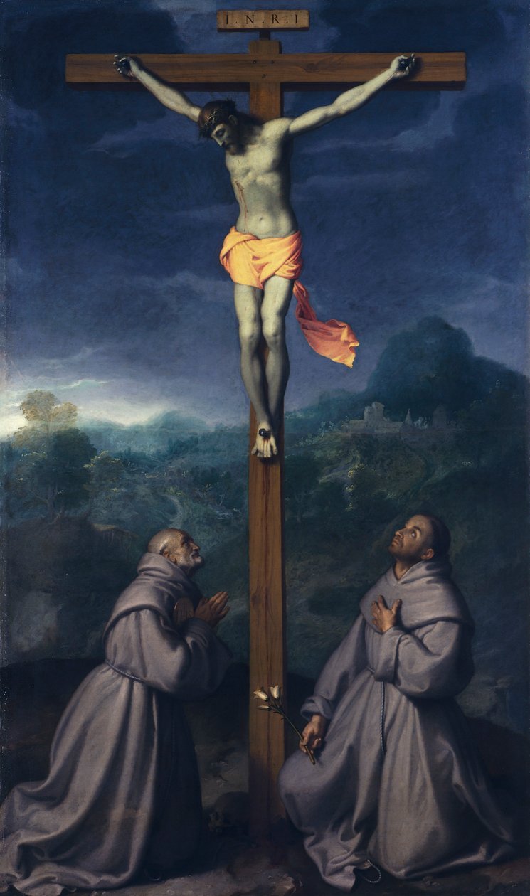 Crucifixion with Saints Bernardino and Anthony of Padua by Giovanni Battista Moroni