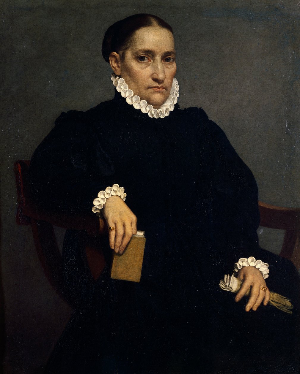 Portrait of elderly woman in black by Giovanni Battista Moroni