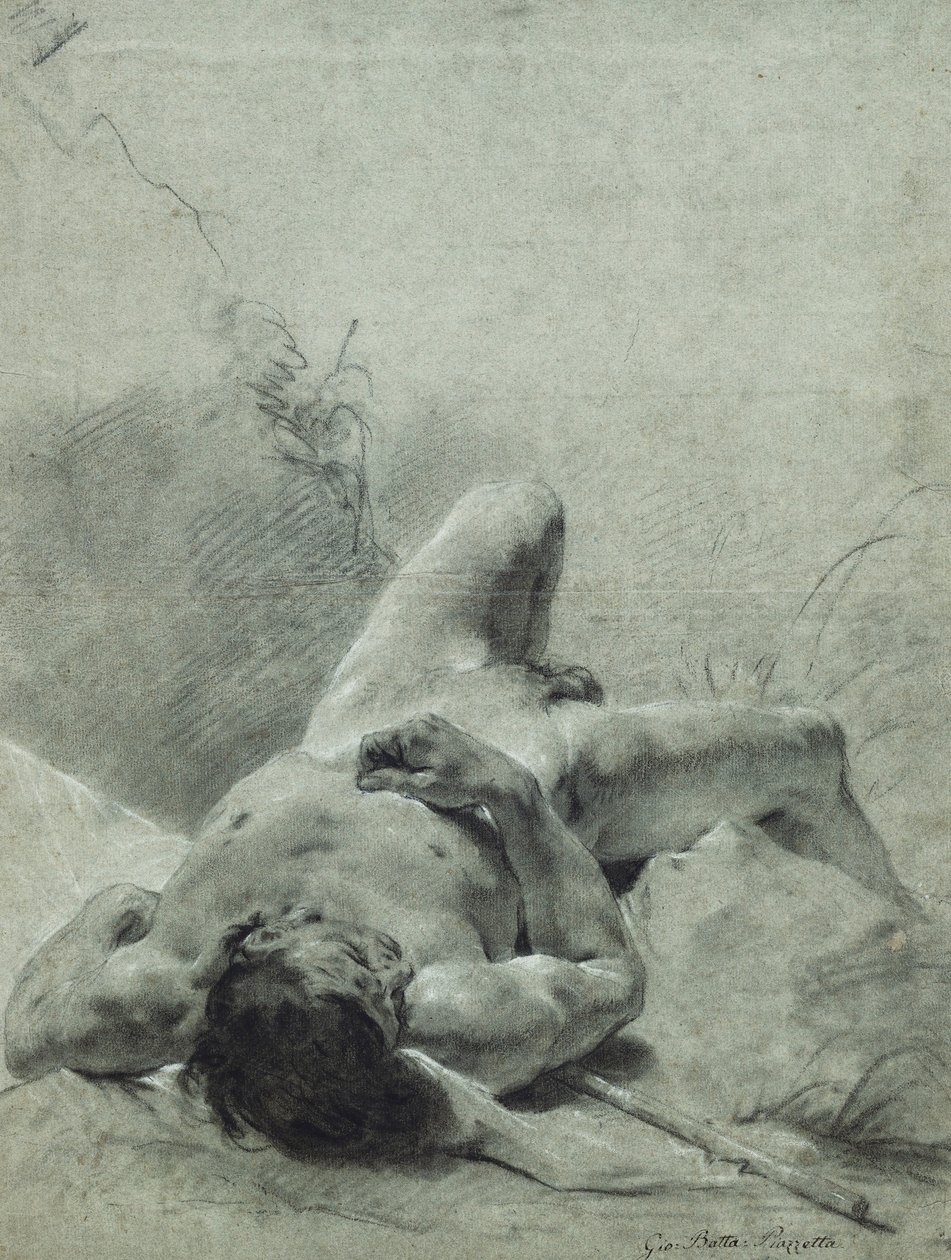 A Nude Youth Sprawled on His Back, Upon a Bank, Lying on a Standard by Giovanni Battista Piazzetta