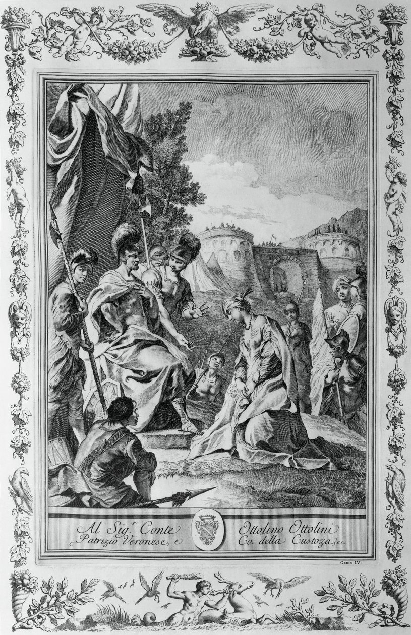 Armida in Front of Goffredo, engraving for Canto III of Jerusalem Delivered by Giovanni Battista Piazzetta
