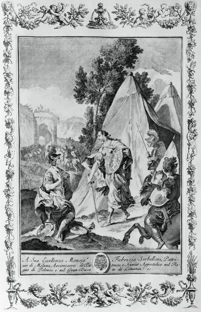 Crusaders at Siege of Jerusalem, engraving for Canto III of Jerusalem Delivered, by Torquato Tasso, published by Giovanni Battista Albrizzi, Venice, Italy by Giovanni Battista Piazzetta