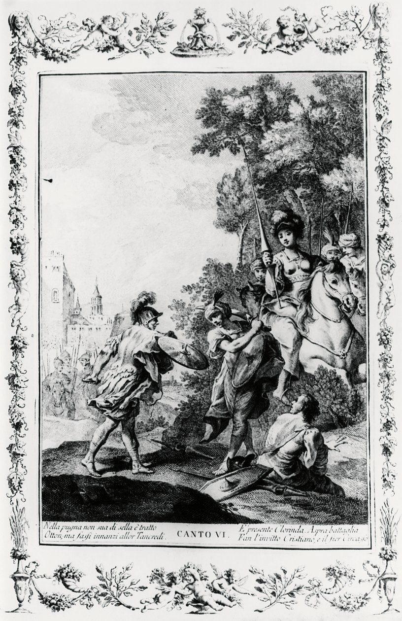 Duel between Ottone and Tancredi in presence of Clorinda, canto VI, Jerusalem delivered by Giovanni Battista Piazzetta