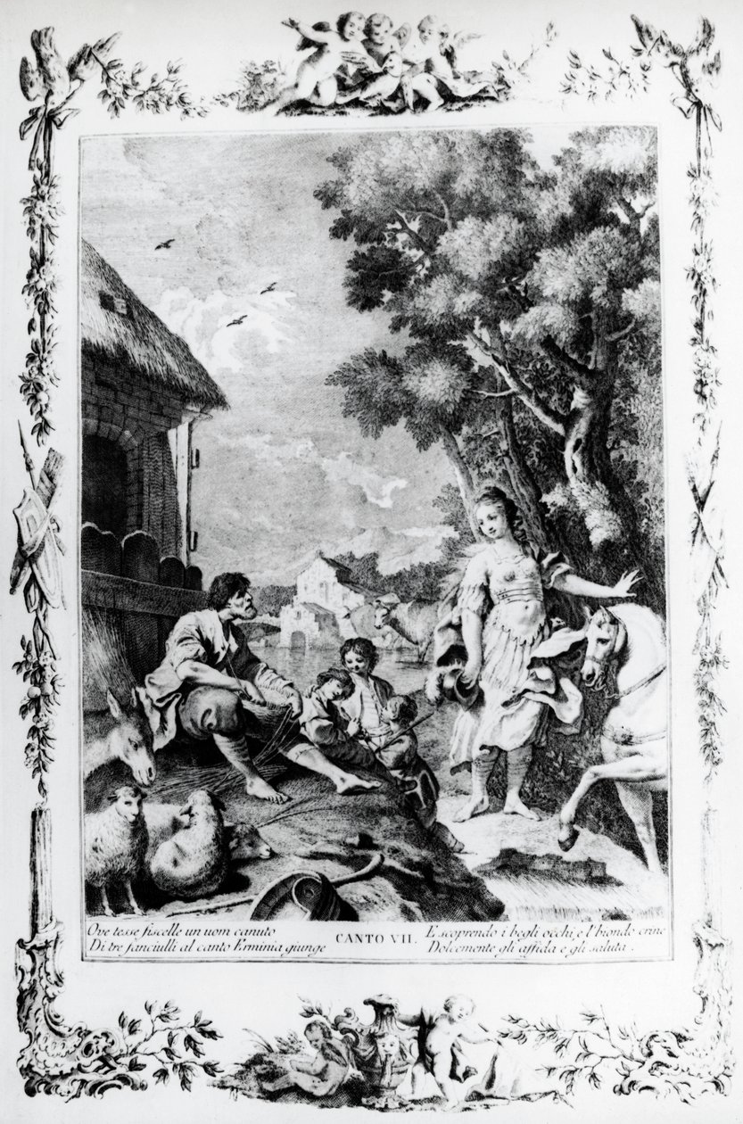 Erminia being greeted by shepherd, canto VII, Jerusalem delivered by Giovanni Battista Piazzetta
