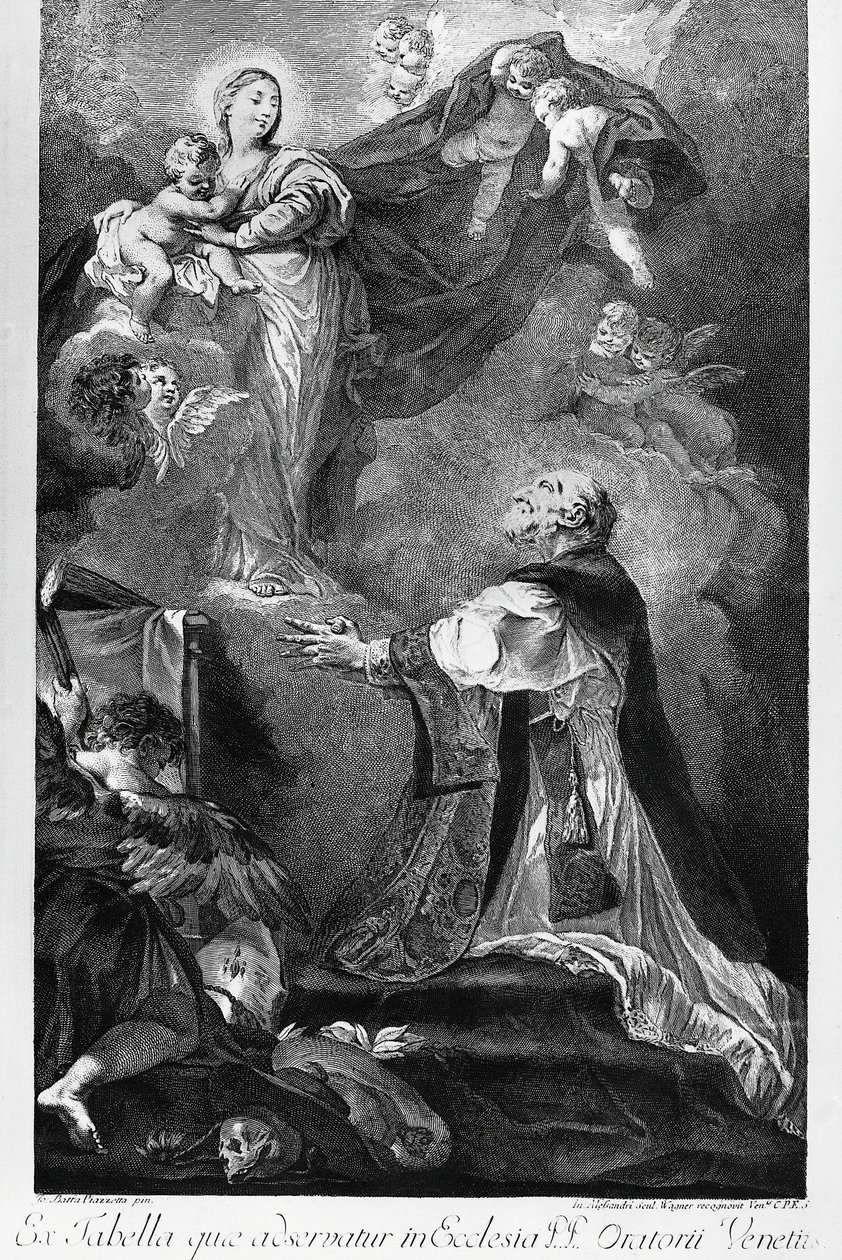 Virgin Appearing to Saint Philip Neri, by Giovanni Battista Piazzetta, engraving by Innocente Alessandri, Italy by Giovanni Battista Piazzetta