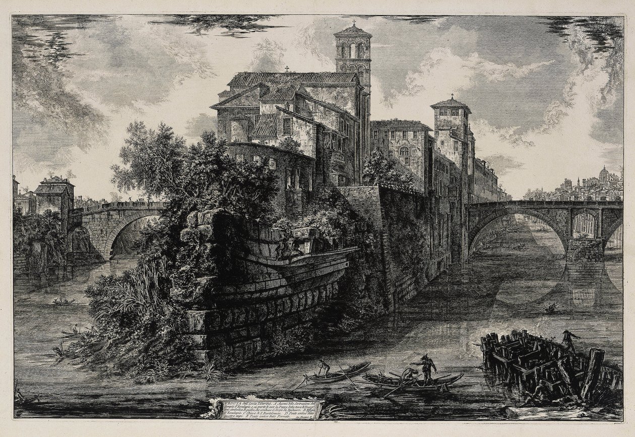 View of the Tiber Island (from: Views of Rome) by Giovanni Battista Piranesi