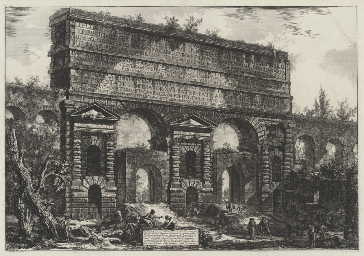 View of the structure that Emperor Titus Vespasianus had built for the restoration of the aqueducts of Acqua dell