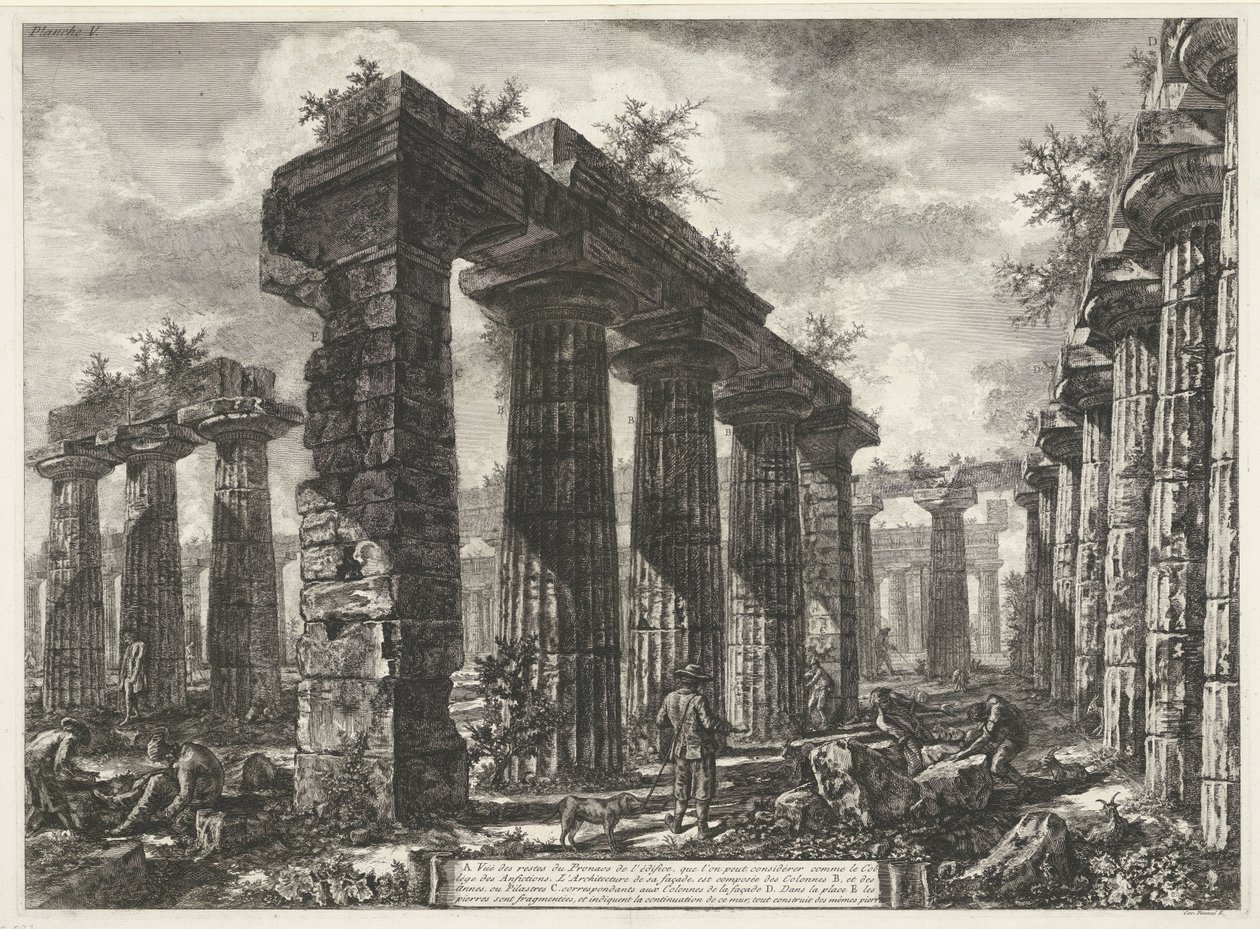 Basilica di Paestum in Paestum (Different Views of the Remains of Three Large Buildings Still Standing in Paestum) by Giovanni Battista Piranesi